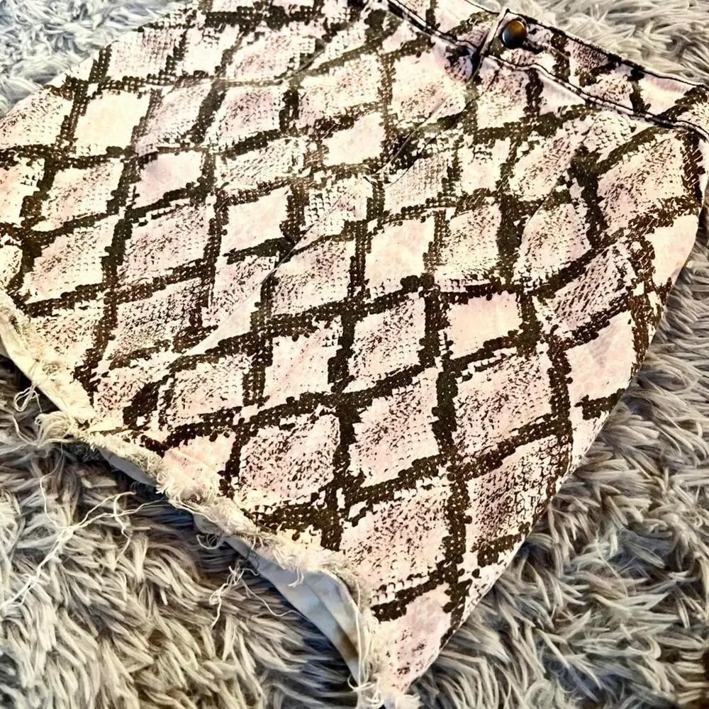 Pink Snake Print Distressed Preppy Rave Trashy Y2K Snookie Bodycon Mini Skirt - Picture 2 of 4